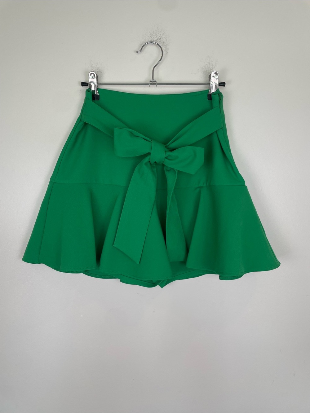 Zara Green Bow Waist Skort XS Flare Mini Skirt Shorts Preppy Resort Tenniscore